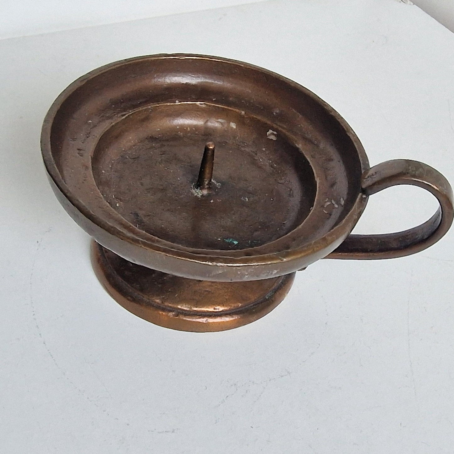 Antique 18th Century Heavy Bronze Pillar Candle Holder, Monastery Provenance