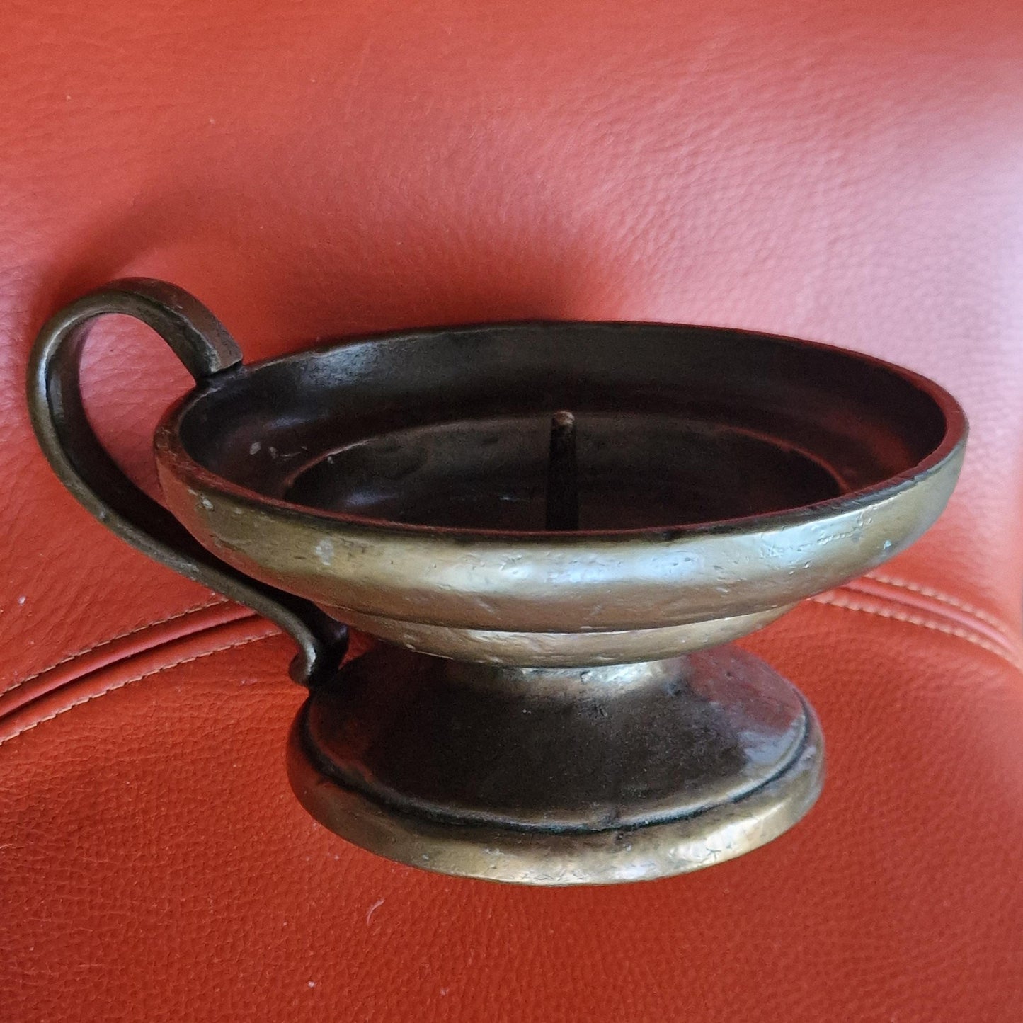 Antique 18th Century Heavy Bronze Pillar Candle Holder, Monastery Provenance