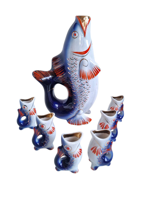 East Europe Fish Vodka Set, Caviar Carafe, Liquor Stemware