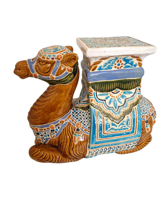 Vintage Camel Plant Stand - Earthenware Side Table, Boho Decor (36 x 47 cm)