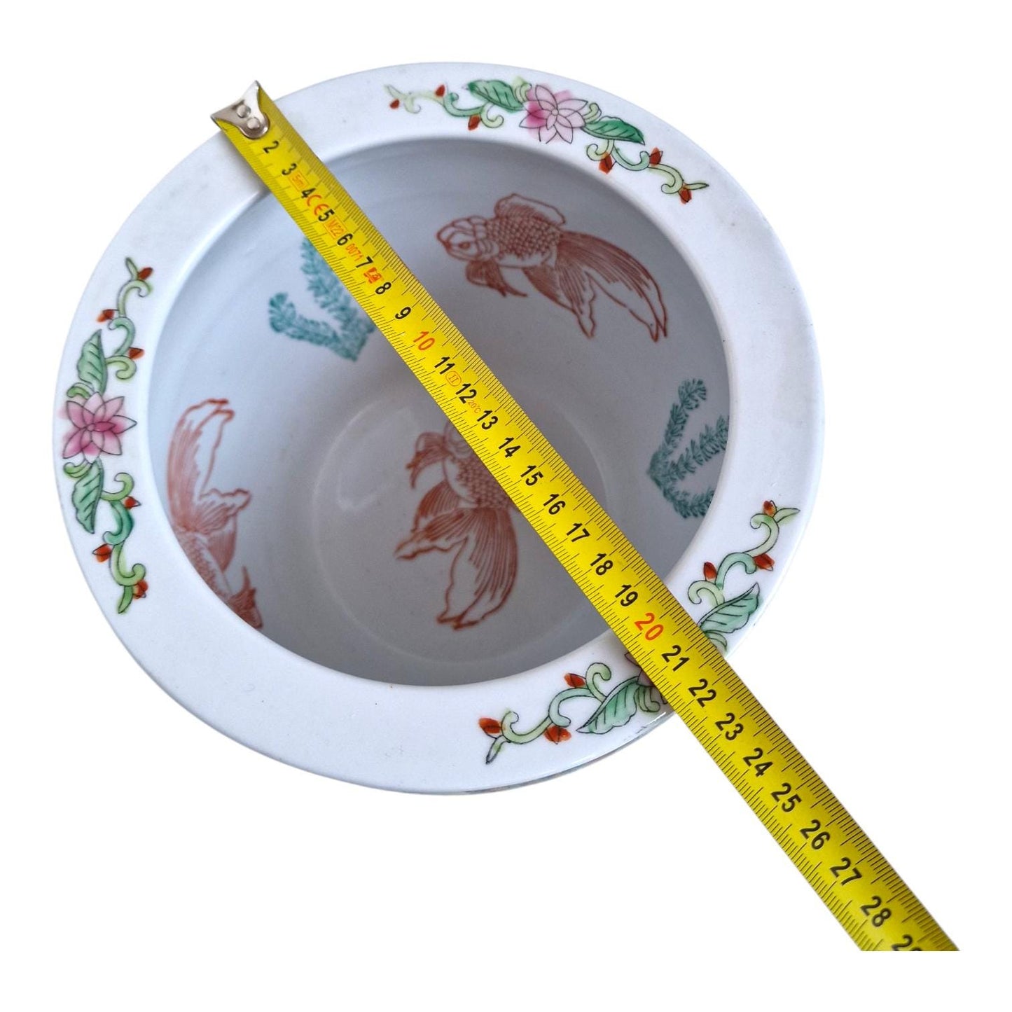 Large CHINESE Porcelain Fish Bowl or JARDINIERE, Famille Rose Mandarin Canton, 20th C planter