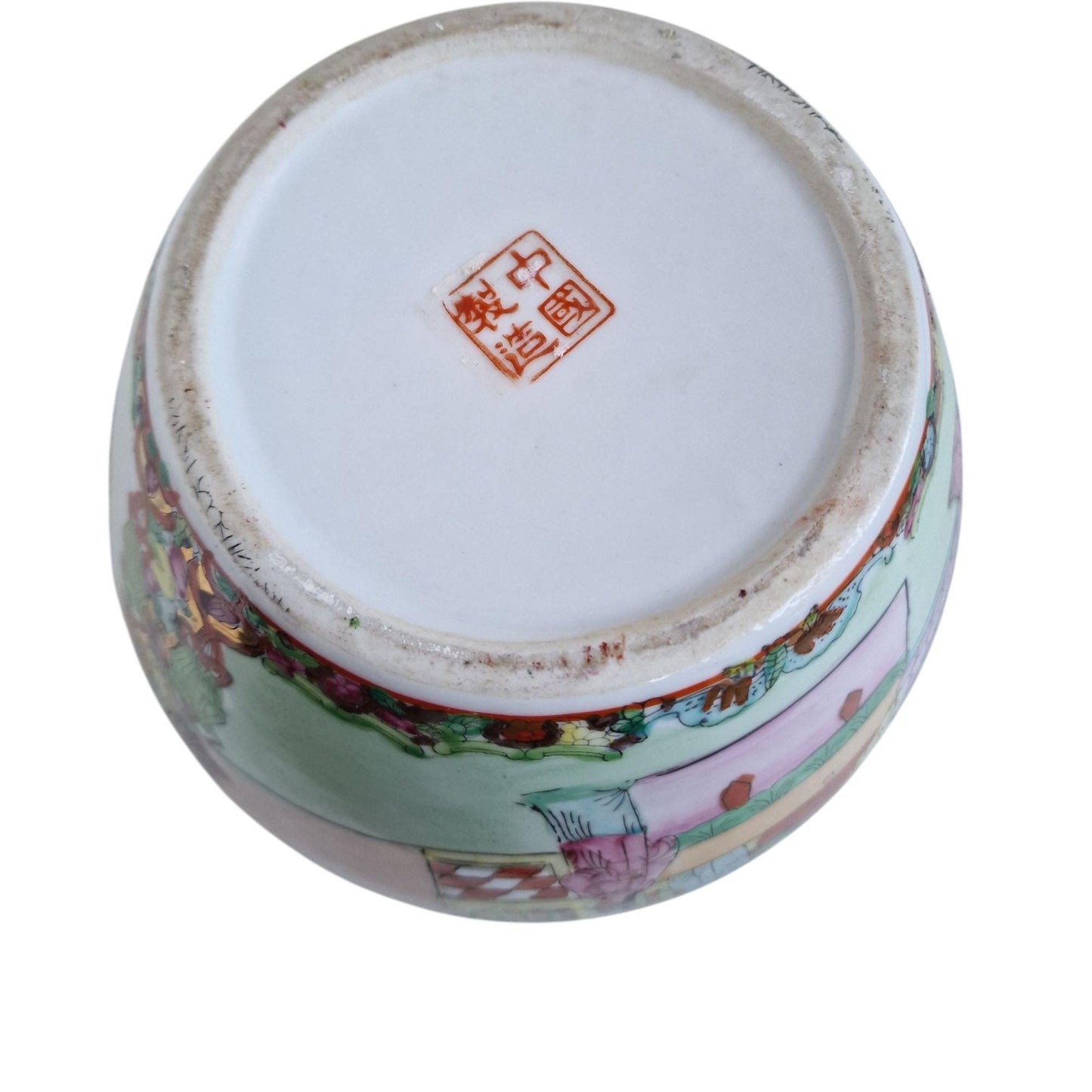 Large CHINESE Porcelain Fish Bowl or JARDINIERE, Famille Rose Mandarin Canton, 20th C planter