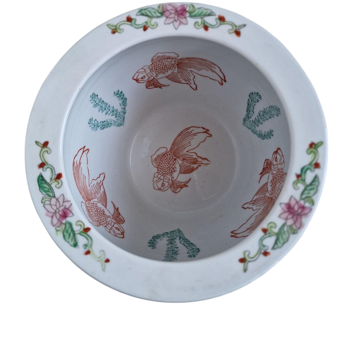 Large CHINESE Porcelain Fish Bowl or JARDINIERE, Famille Rose Mandarin Canton, 20th C planter