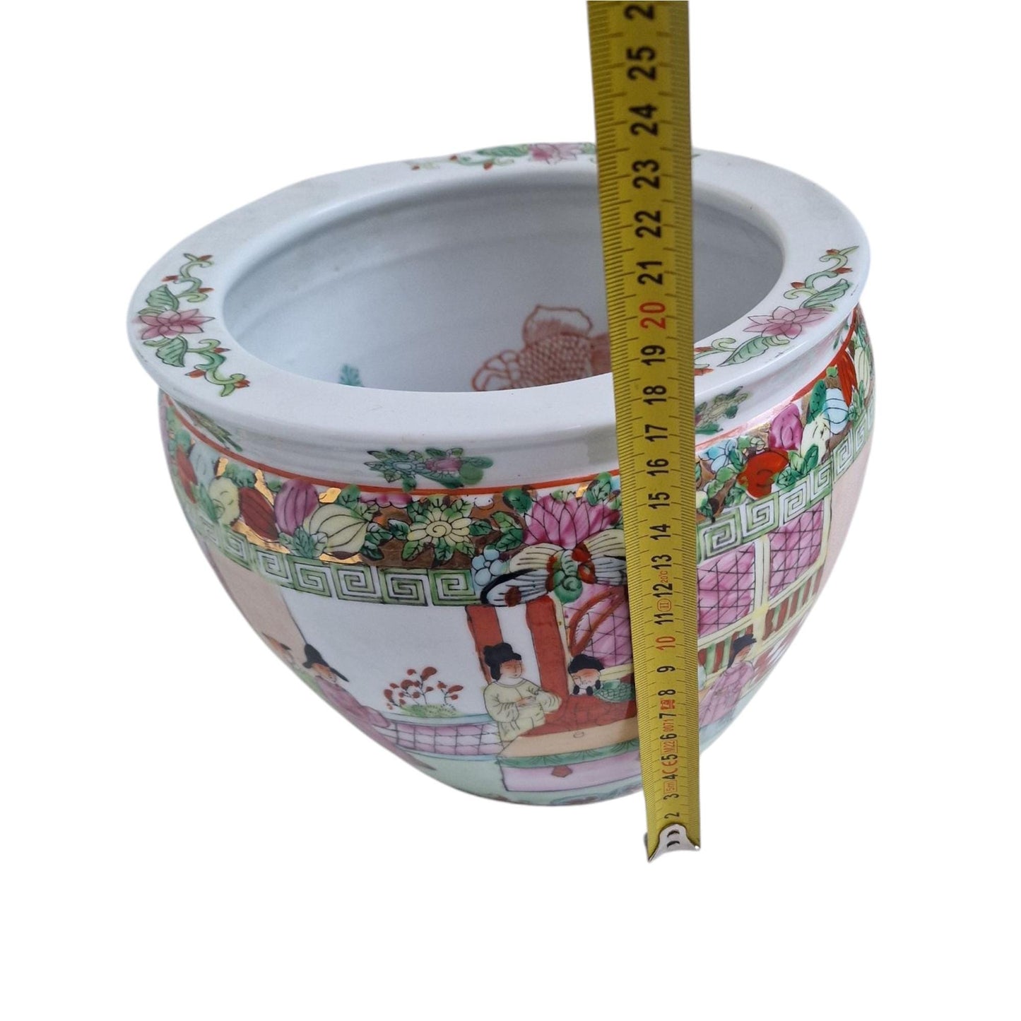 Large CHINESE Porcelain Fish Bowl or JARDINIERE, Famille Rose Mandarin Canton, 20th C planter