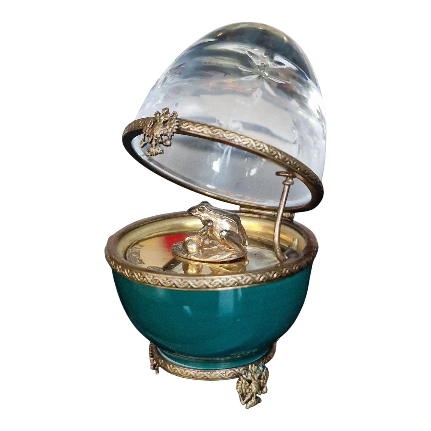 XL Fabergé Frog Prince Egg, Numbered Porcelain, Sterling Silver, 24K Gold