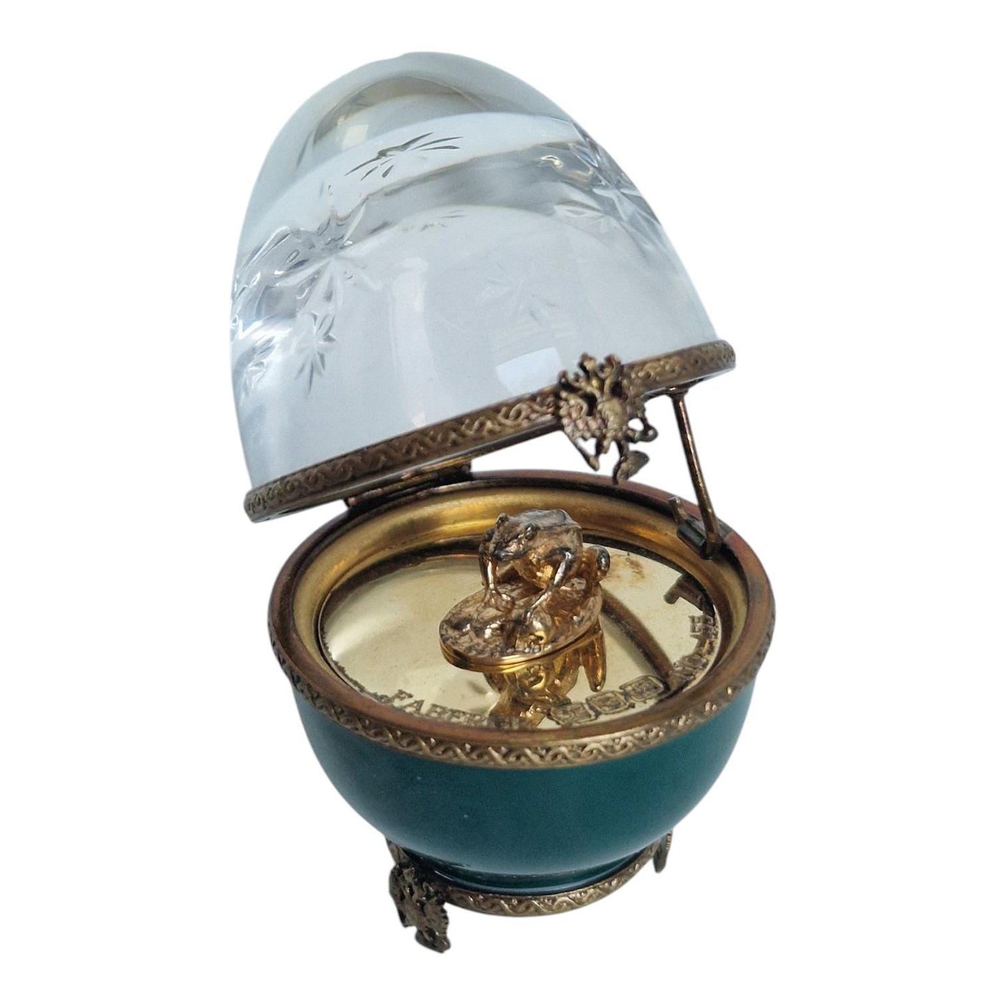 XL Fabergé Frog Prince Egg, Numbered Porcelain, Sterling Silver, 24K Gold