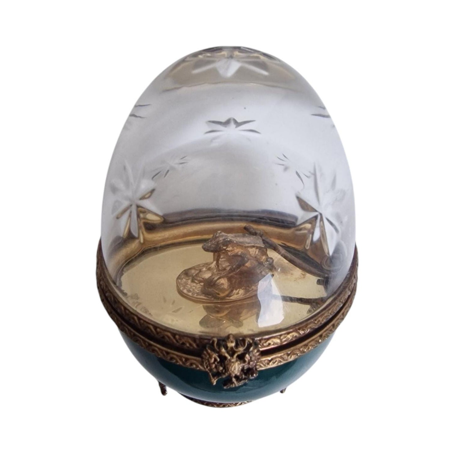XL Fabergé Frog Prince Egg, Numbered Porcelain, Sterling Silver, 24K Gold