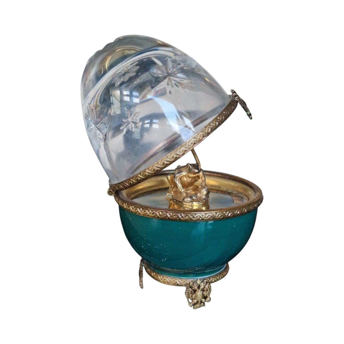 XL Fabergé Frog Prince Egg, Numbered Porcelain, Sterling Silver, 24K Gold