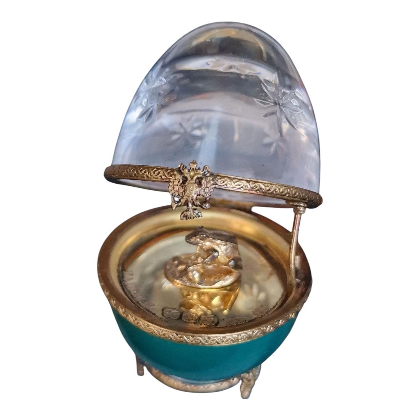 XL Fabergé Frog Prince Egg, Numbered Porcelain, Sterling Silver, 24K Gold