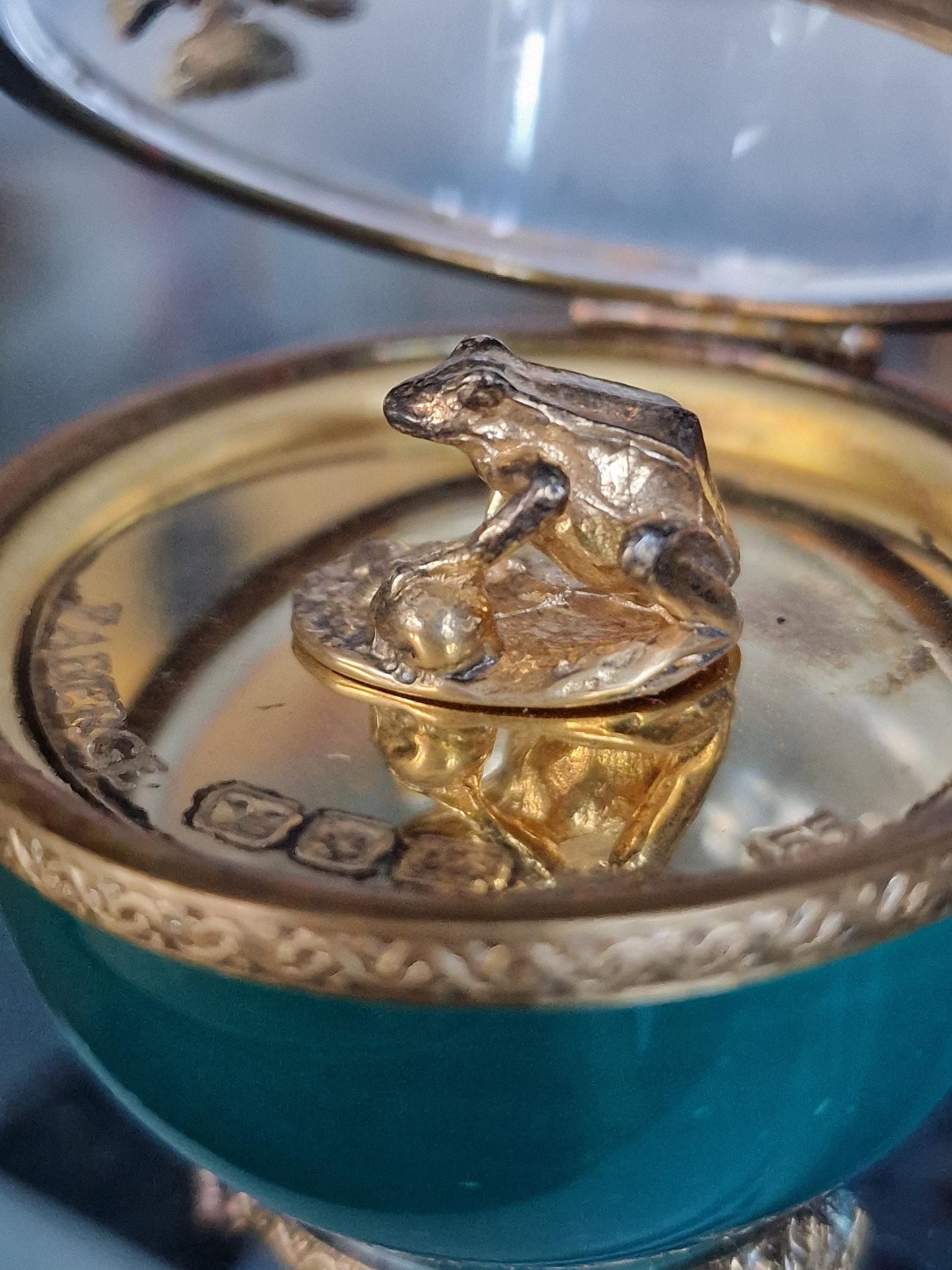 XL Fabergé Frog Prince Egg, Numbered Porcelain, Sterling Silver, 24K Gold
