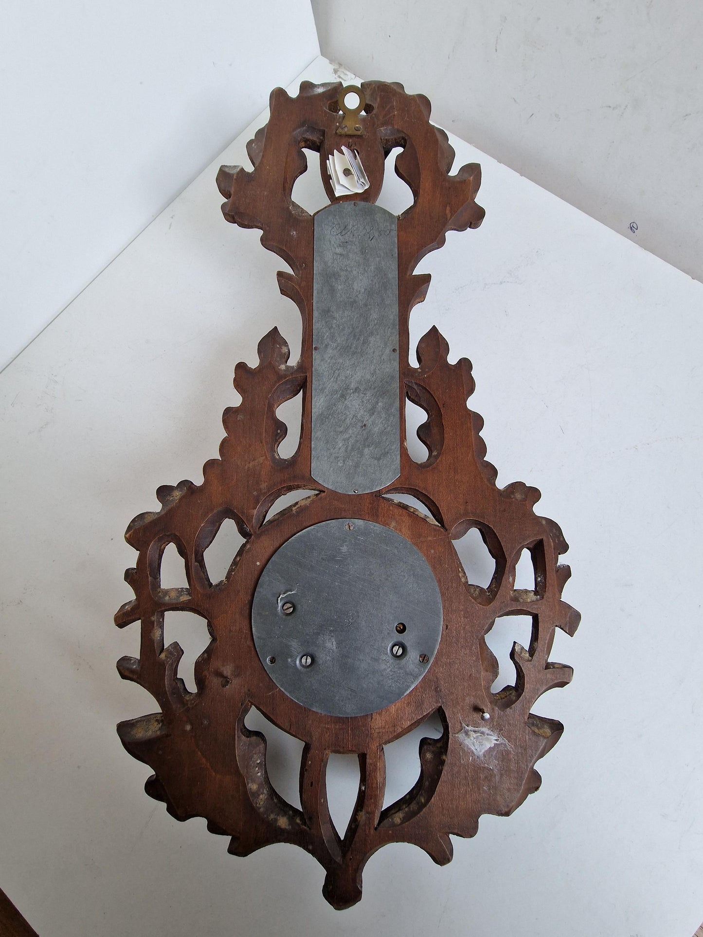 Antique Art Nouveau Holosteric Barometer, German Carved Oak Weather Station