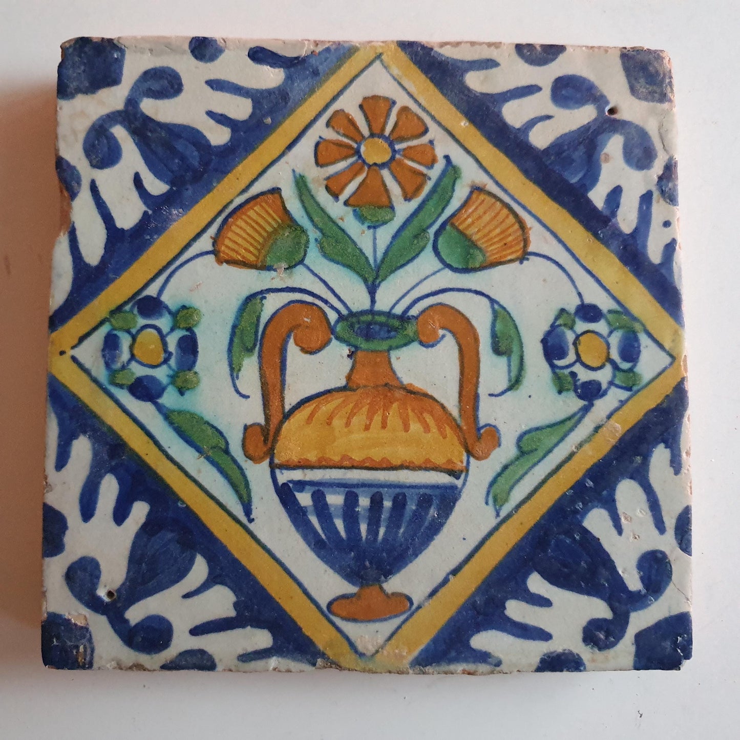 Antique Dutch Tile – 17th Century Polychrome Flowerpot