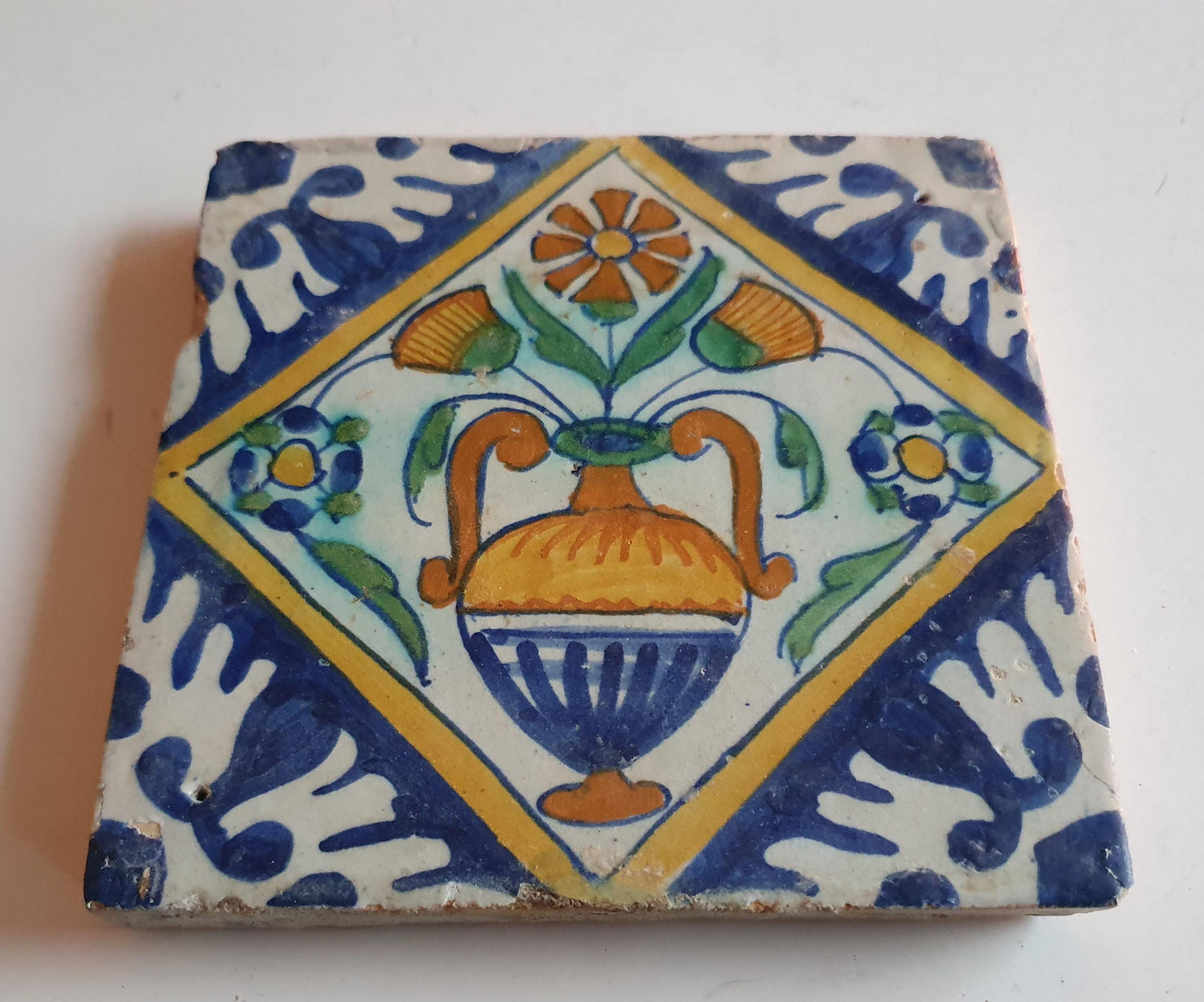Antique Dutch Tile – 17th Century Polychrome Flowerpot