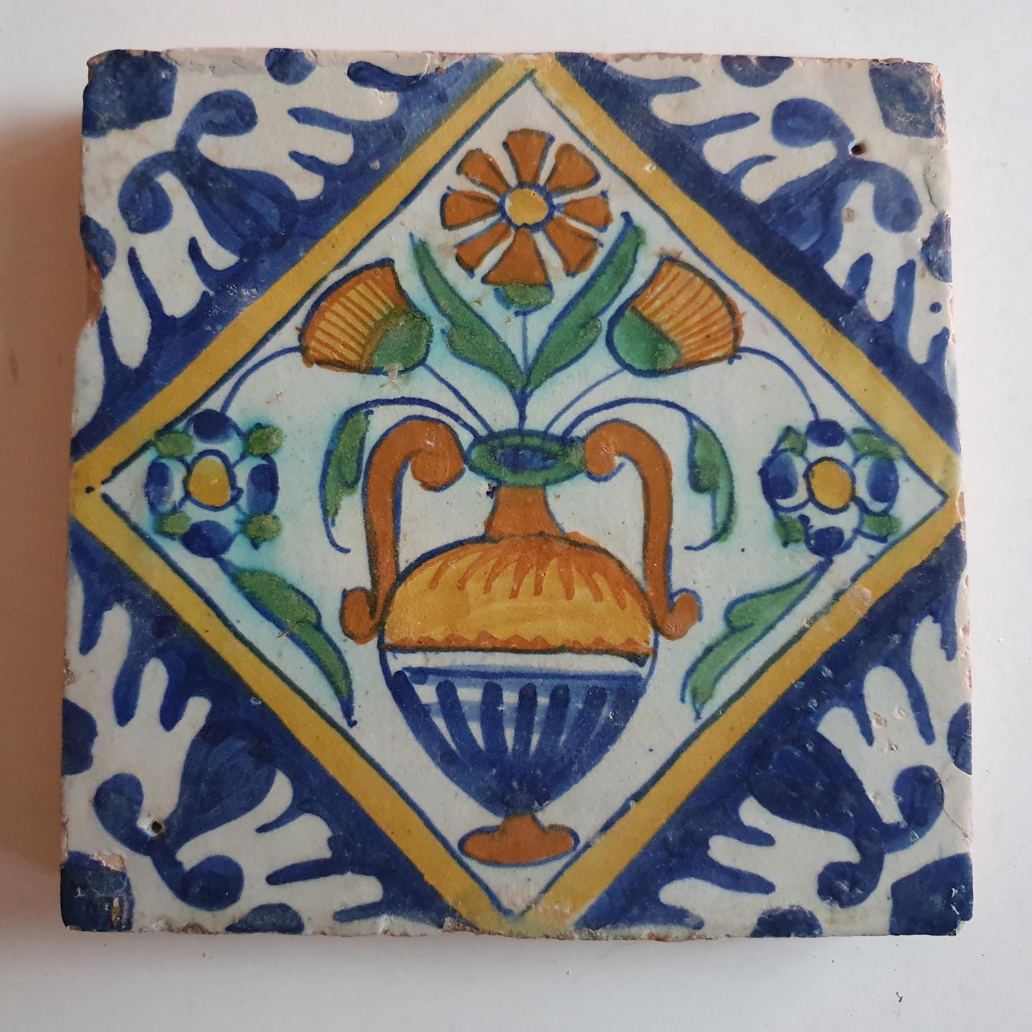 Antique Dutch Tile – 17th Century Polychrome Flowerpot