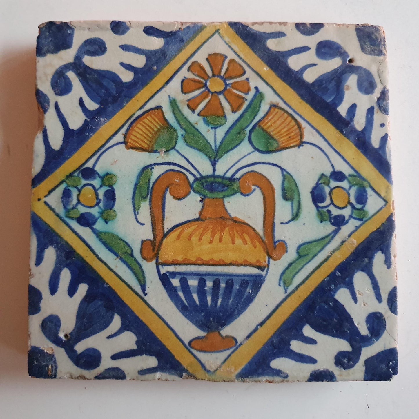 Antique Dutch Tile – 17th Century Polychrome Flowerpot