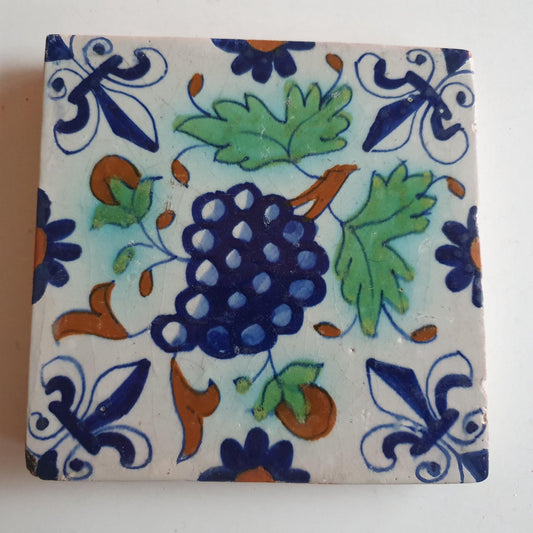 Antique Dutch Tile: 17th Century Polychrome Grape Bunch