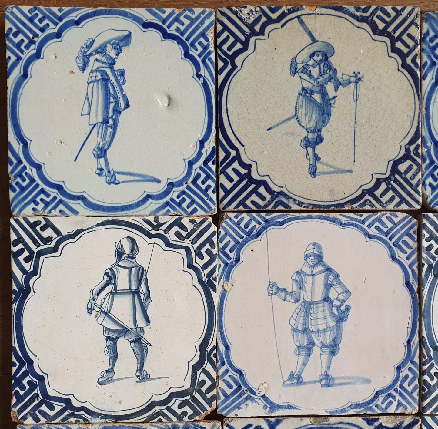 Antique Delft Blue Tiles, 1625 Dutch Tile, Rembrandt Style, Set of 9