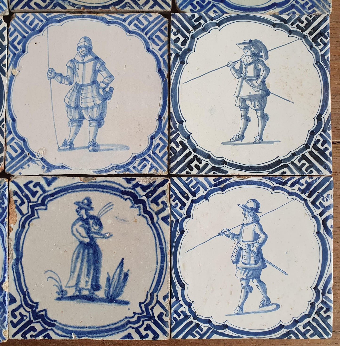 Antique Delft Blue Tiles, 1625 Dutch Tile, Rembrandt Style, Set of 9