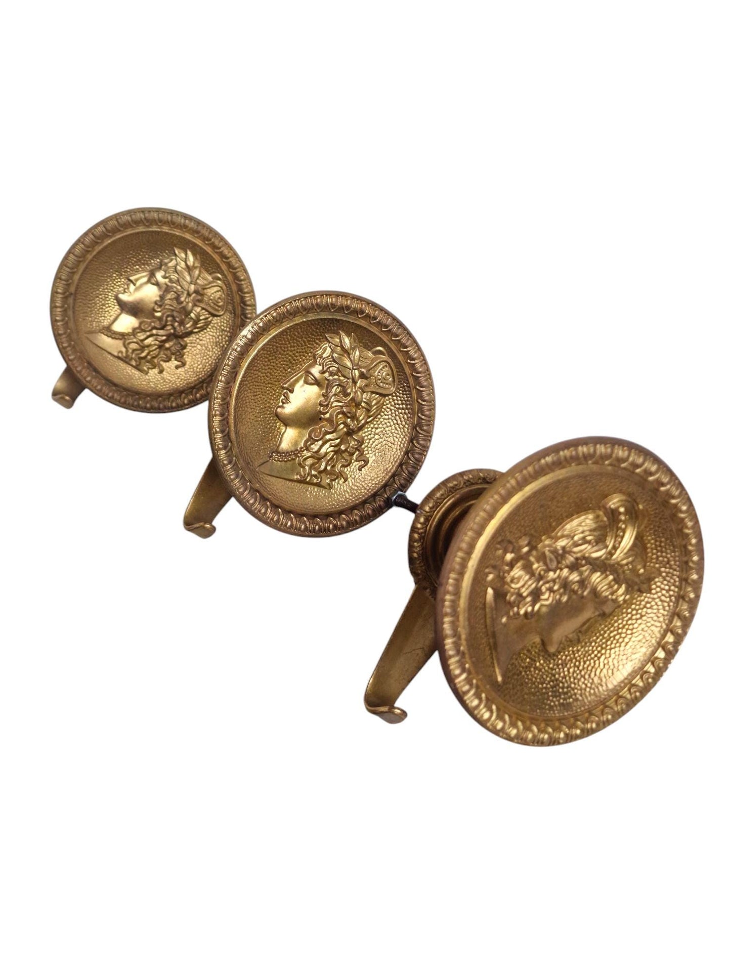 3 old italian brass coathooks garderobe klassieke kapstokhaken vintage italiaanse round double face portrait