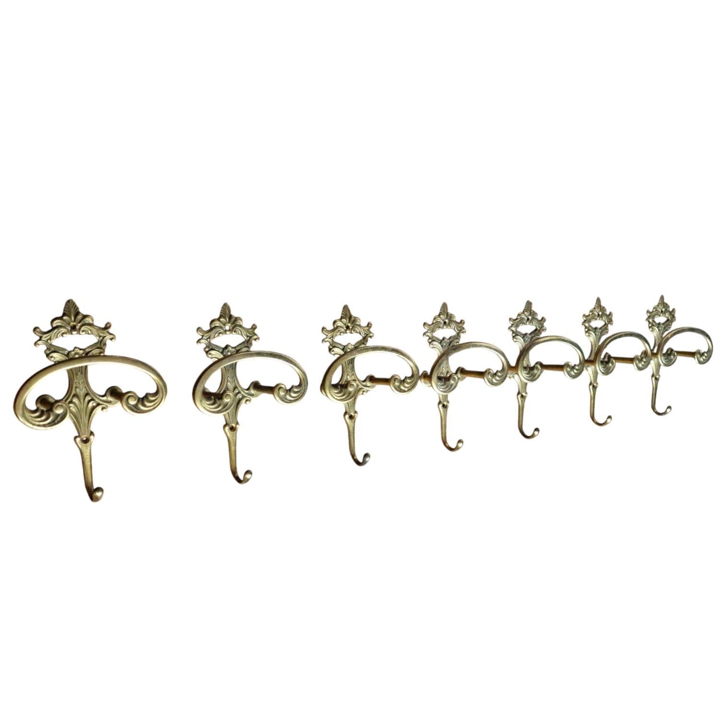 Art Nouveau Copper Coat Hooks, Antique Arts Crafts Set of 7
