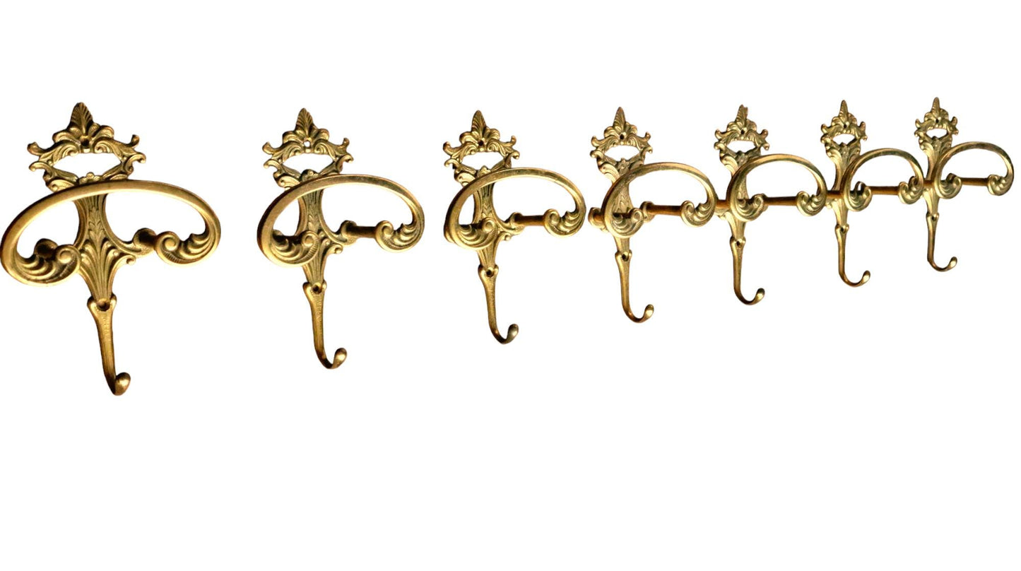 Art Nouveau Copper Coat Hooks, Antique Arts Crafts Set of 7