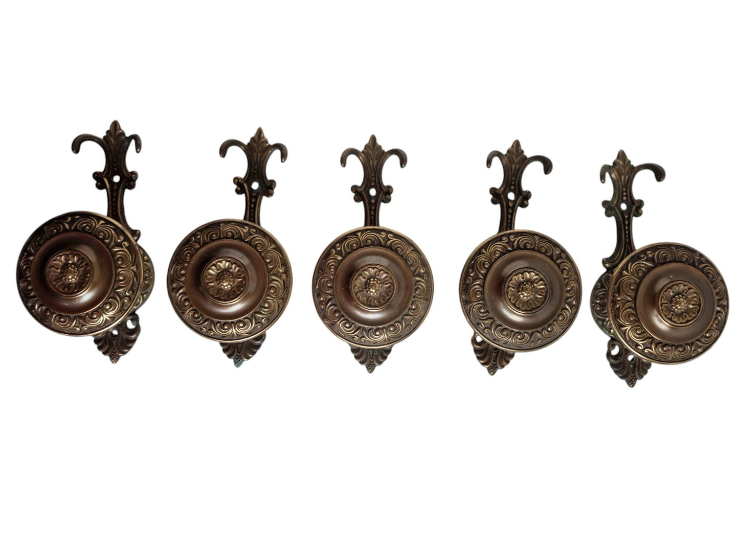 5 old italian brass coathooks garderobe klassieke kapstokhaken vintage italiaanse round double