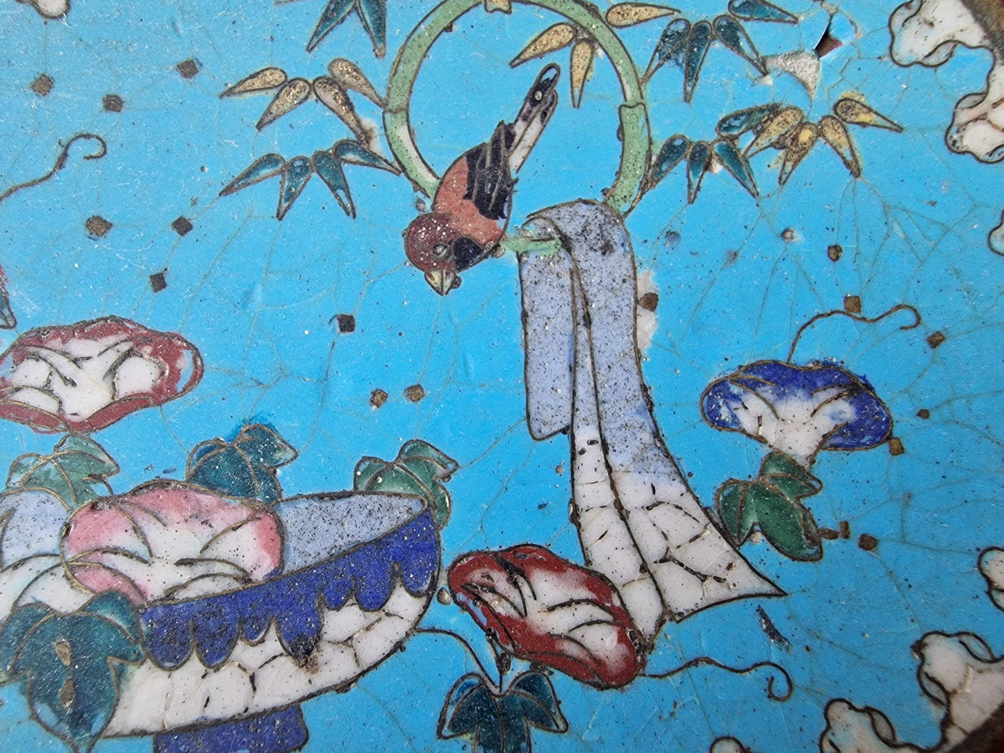Antique Chinese Cloisonne Plate, Bird and Floral Design, Republic Period