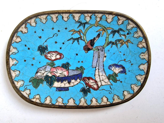 Antique Chinese Cloisonne Plate, Bird and Floral Design, Republic Period
