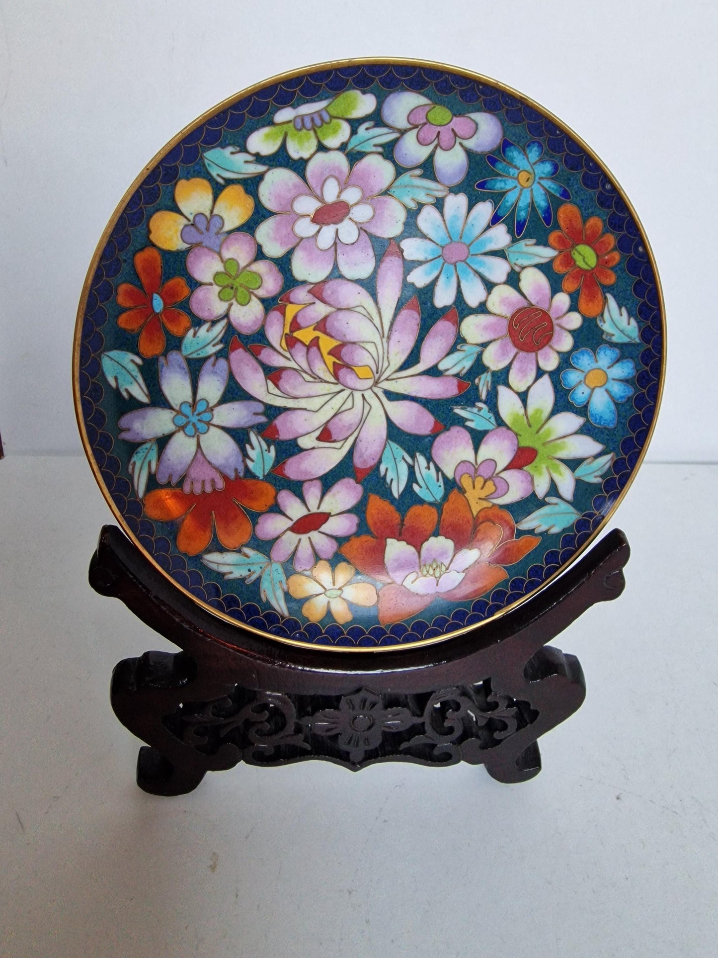 Antique Chinese Cloisonne Plate, Floral Enamel Design, Republic Era