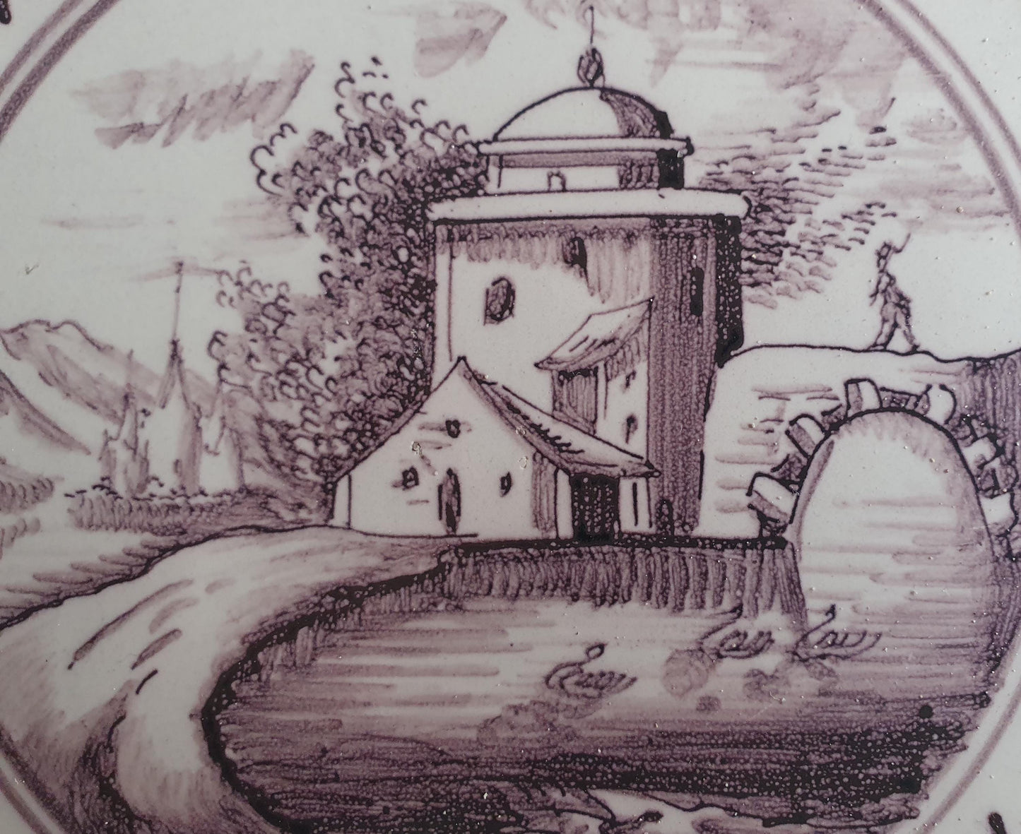 Around 1850 century Antique Dutch Tile - manganese landscape tegel