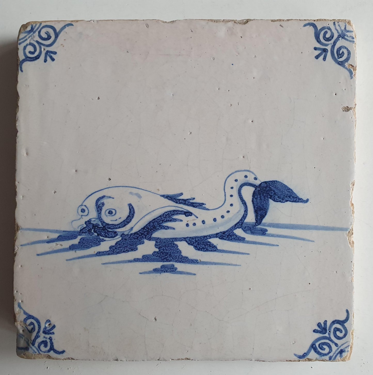 17th Century Delft Blue Tile, Dutch Seacreature Fantasy