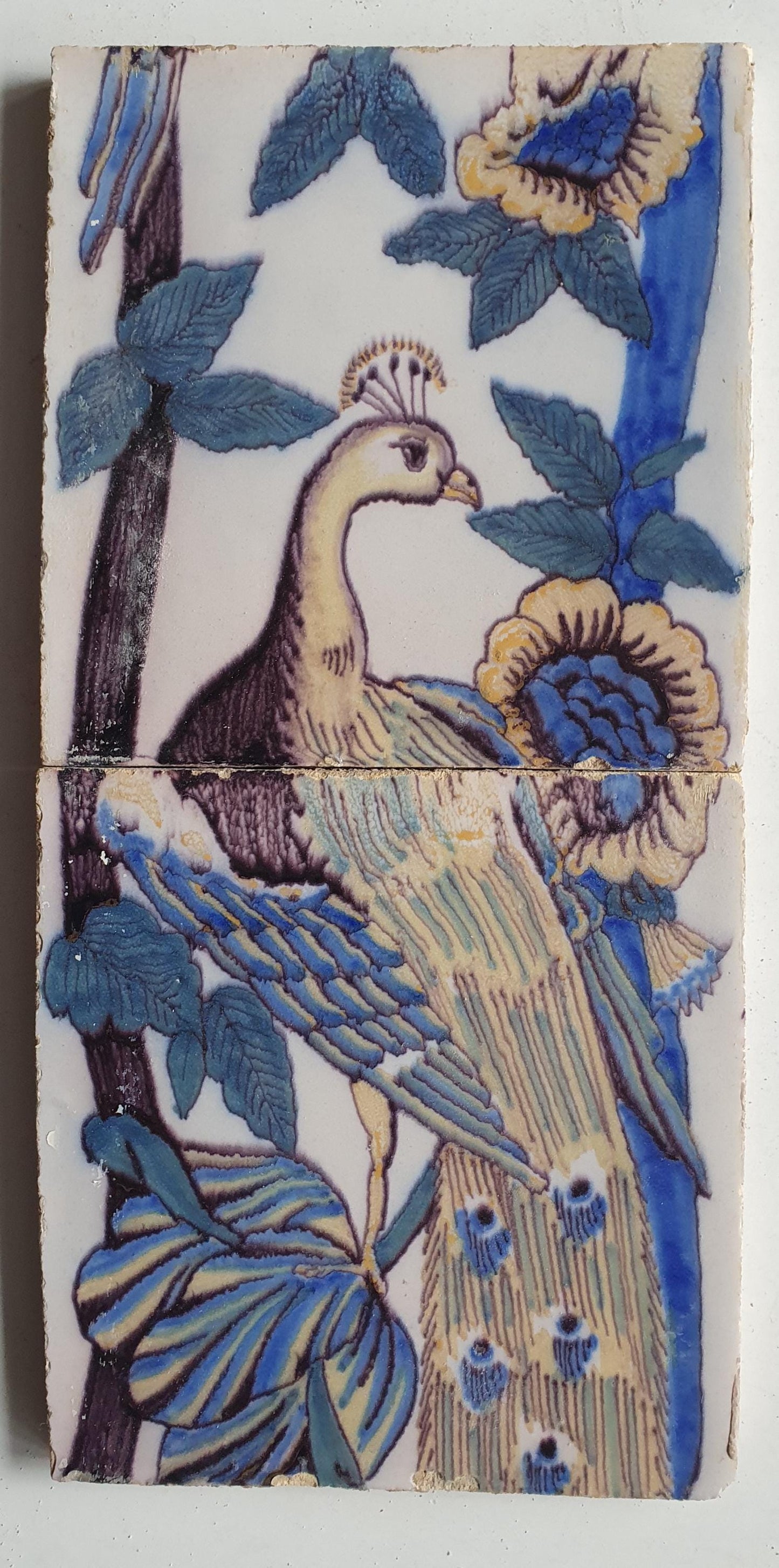 2 Antique Dutch Tiles - polychrome paauw  - Dated around 1870,