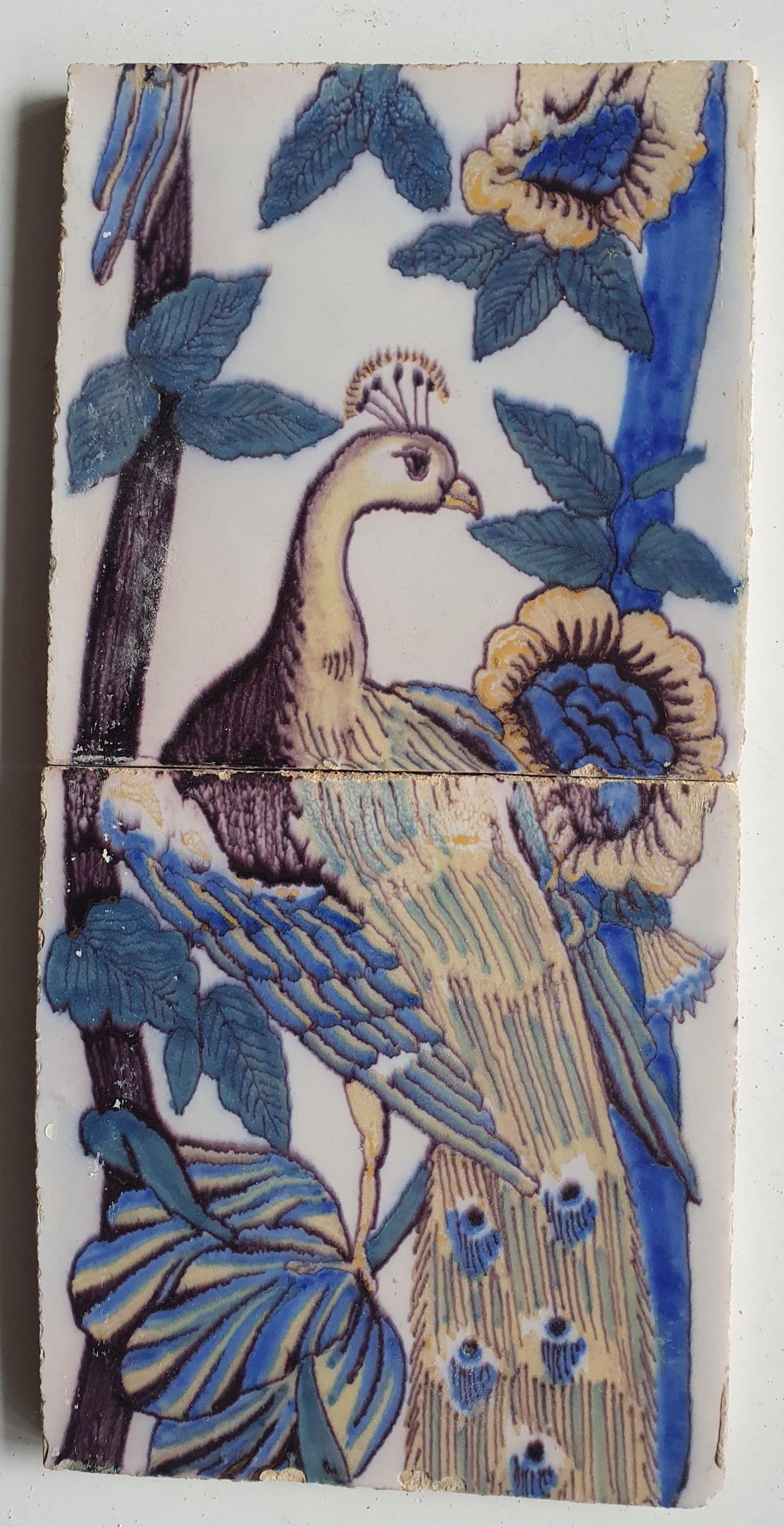 2 Antique Dutch Tiles - polychrome paauw  - Dated around 1870,