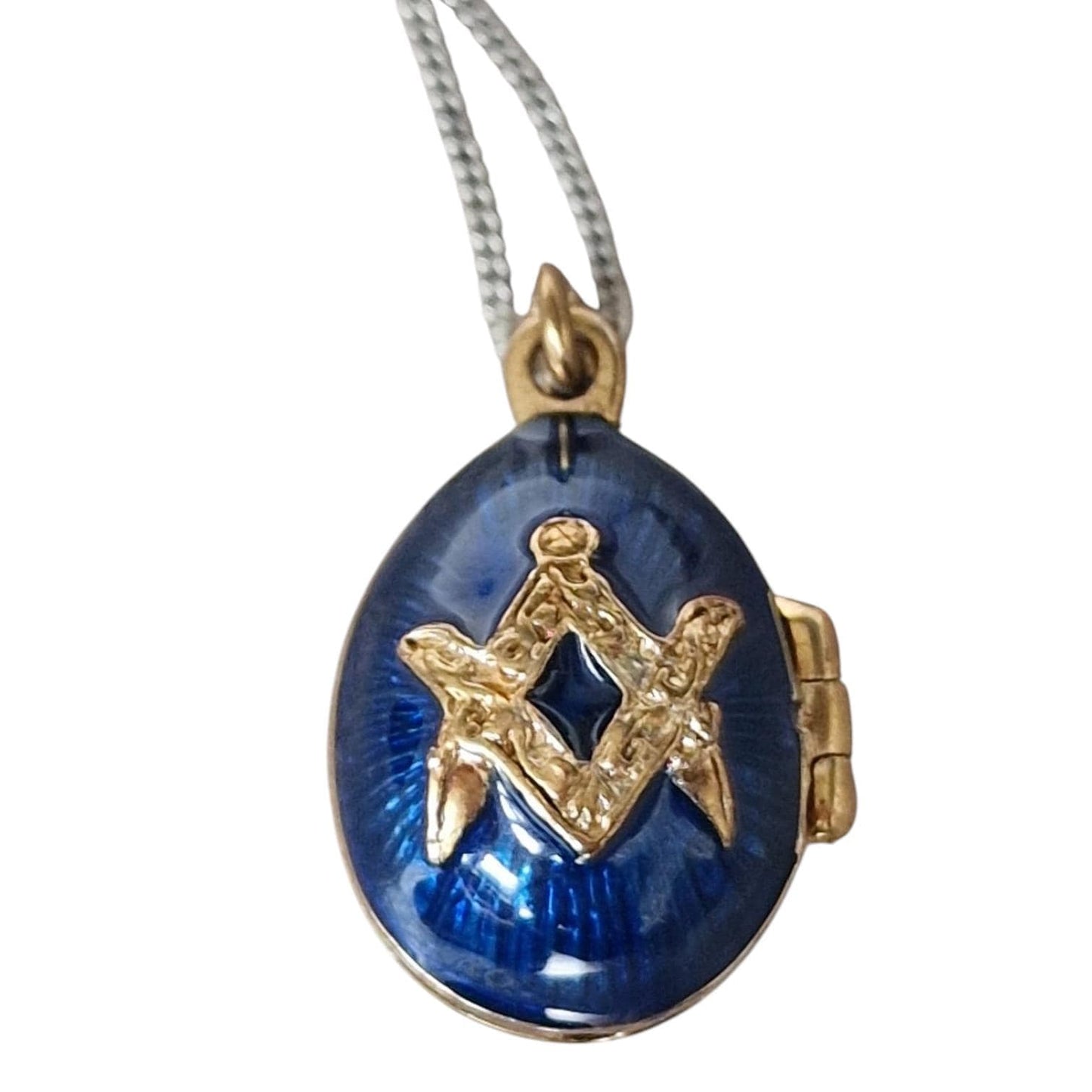 Faberge Egg Masonic Medallion, Guilloche Gilt Secret Compartment free masonry wearable pill box