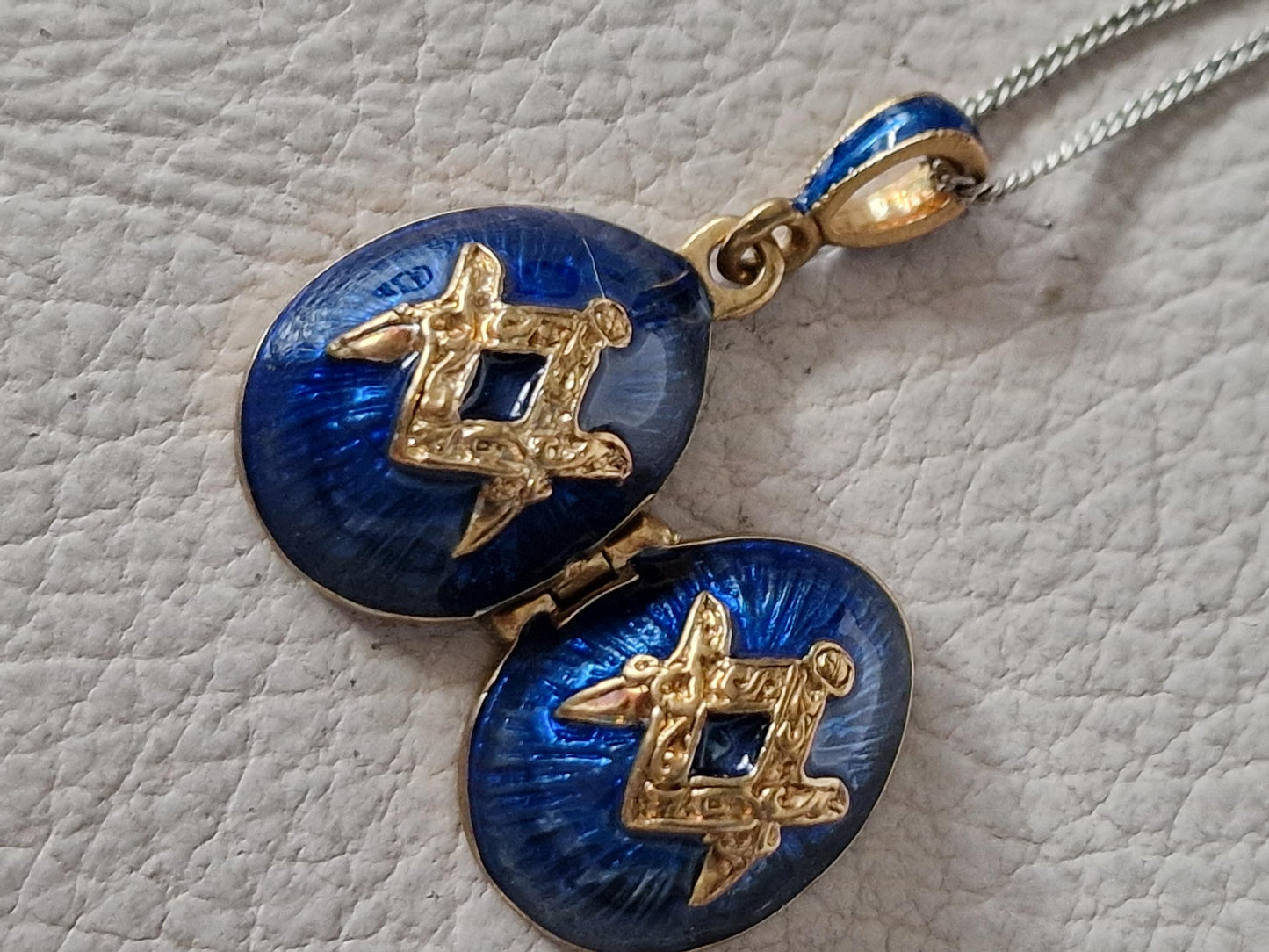 Faberge Egg Masonic Medallion, Guilloche Gilt Secret Compartment free masonry wearable pill box