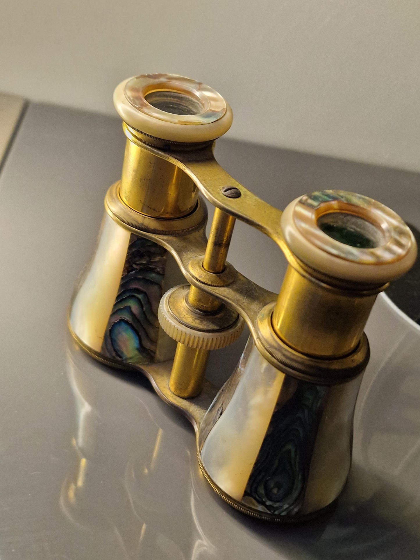 Antique Mother of Pearl Opera Glasses, Gilt Brass Binoculars, Victorian Theater
