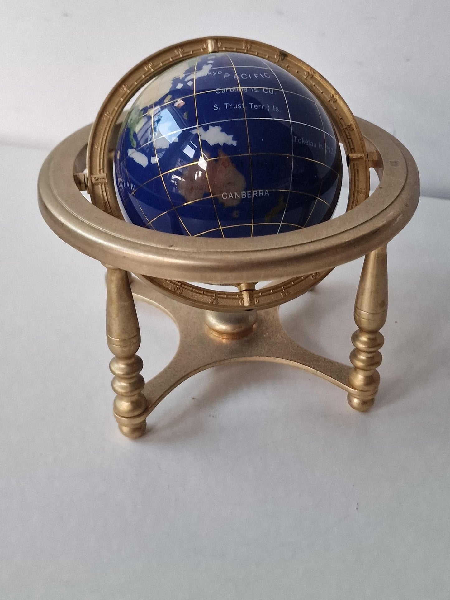 Gemstone Globe with Copper Stand, Lapis Lazuli Inlaid Continents