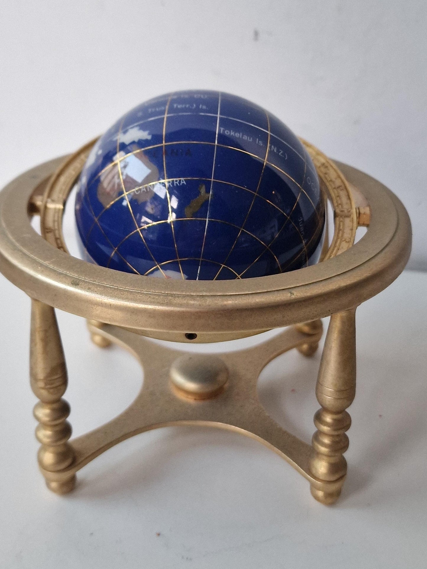 Gemstone Globe with Copper Stand, Lapis Lazuli Inlaid Continents