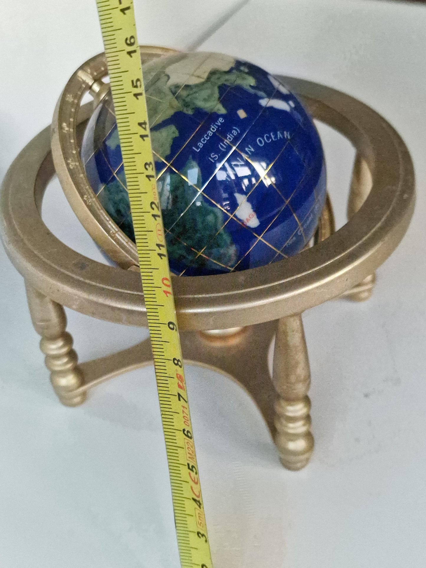 Gemstone Globe with Copper Stand, Lapis Lazuli Inlaid Continents