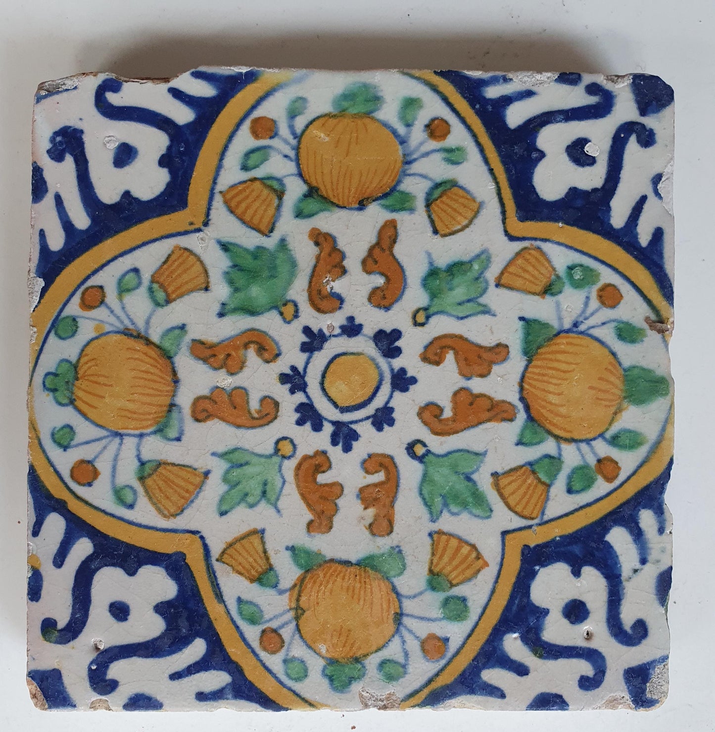 Antique Dutch Tile – Polychrome Floral Pompadour, 17th Century