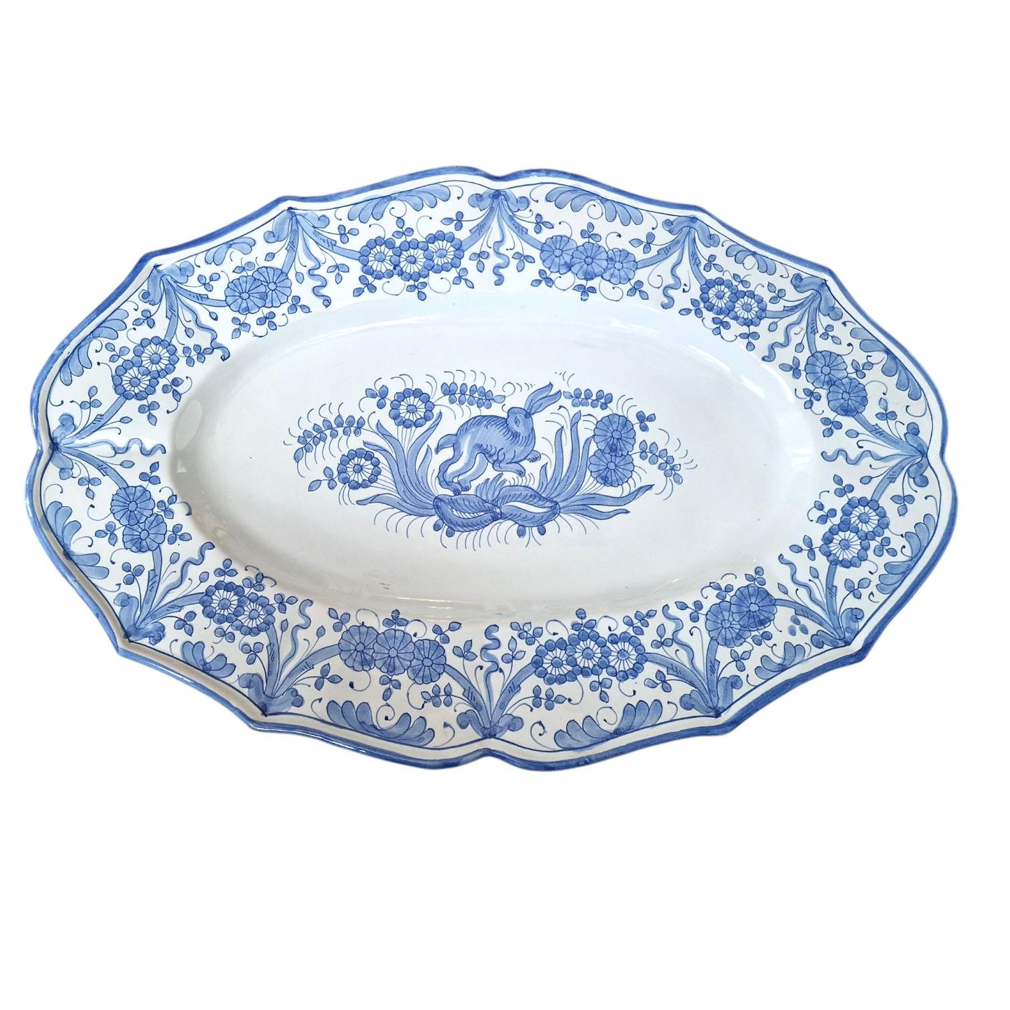 DERUTA Italian Faience Pottery Plate, Blue Rabbit Design