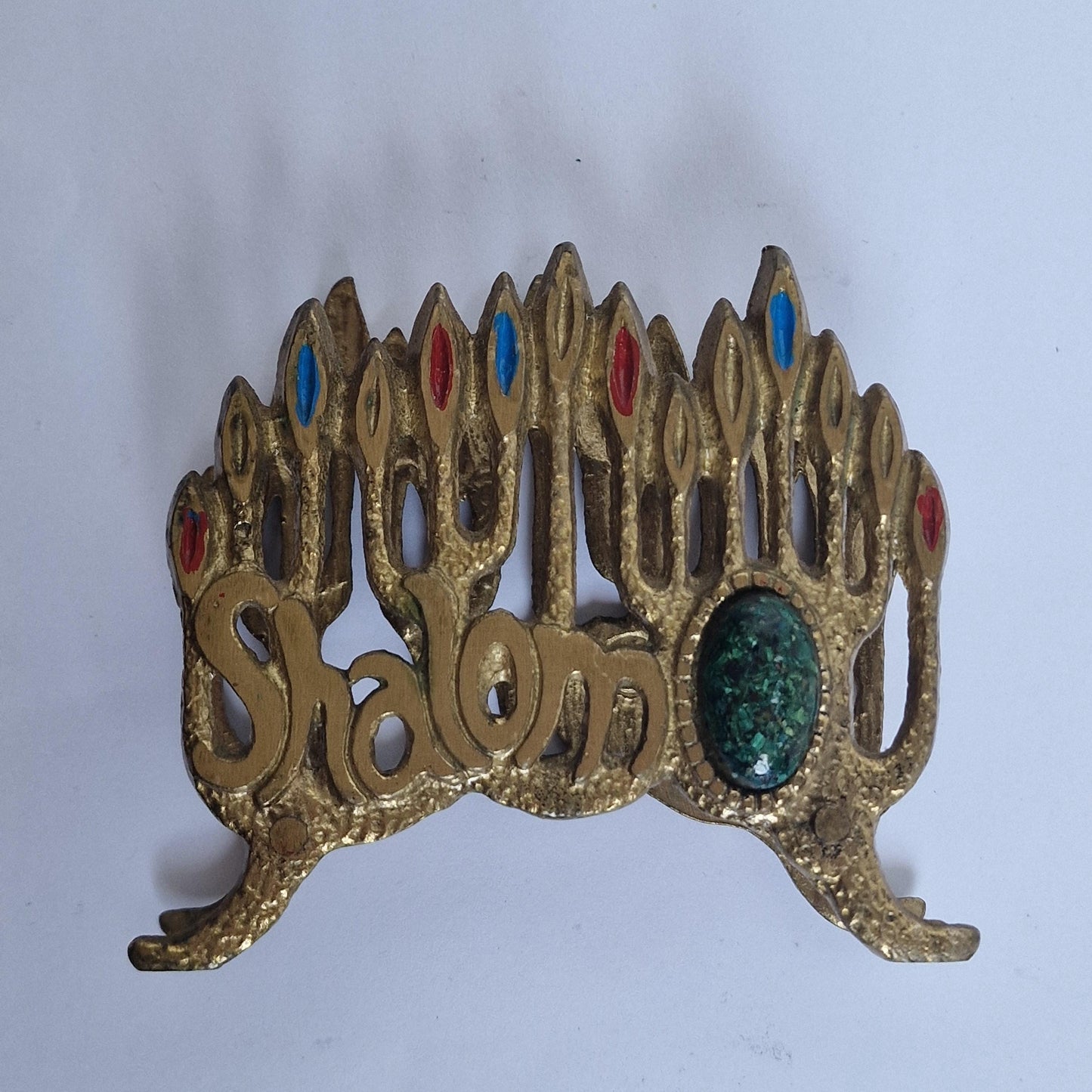 Vintage Brass Shalom Book Or Napkin Holder – Jewish Ornament, Israel