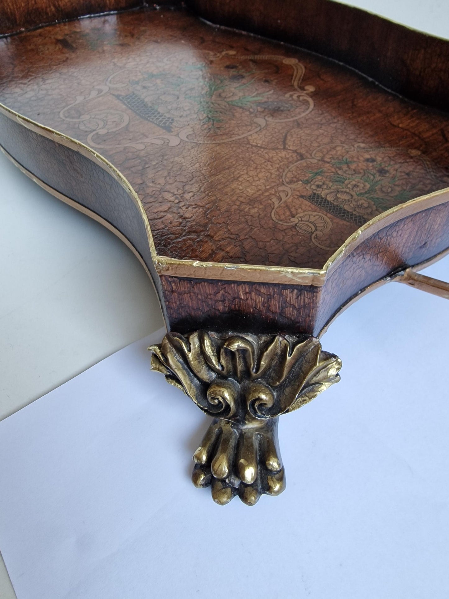 XL Italian Serving Tray, Faux Leather Centerpiece, Hollywood Regency Brass