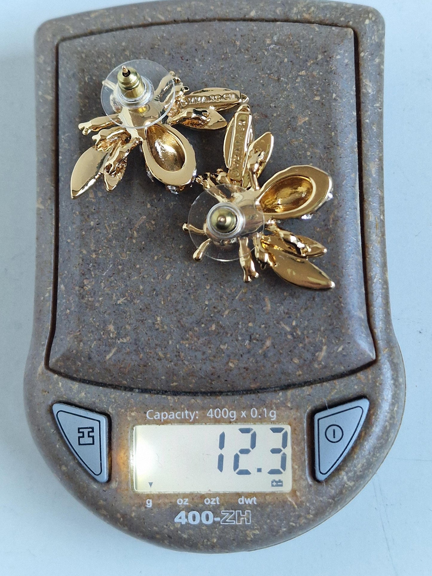 MMA Faberge Bee Earrings, Vintage Gilt Crystal Bumble Bee