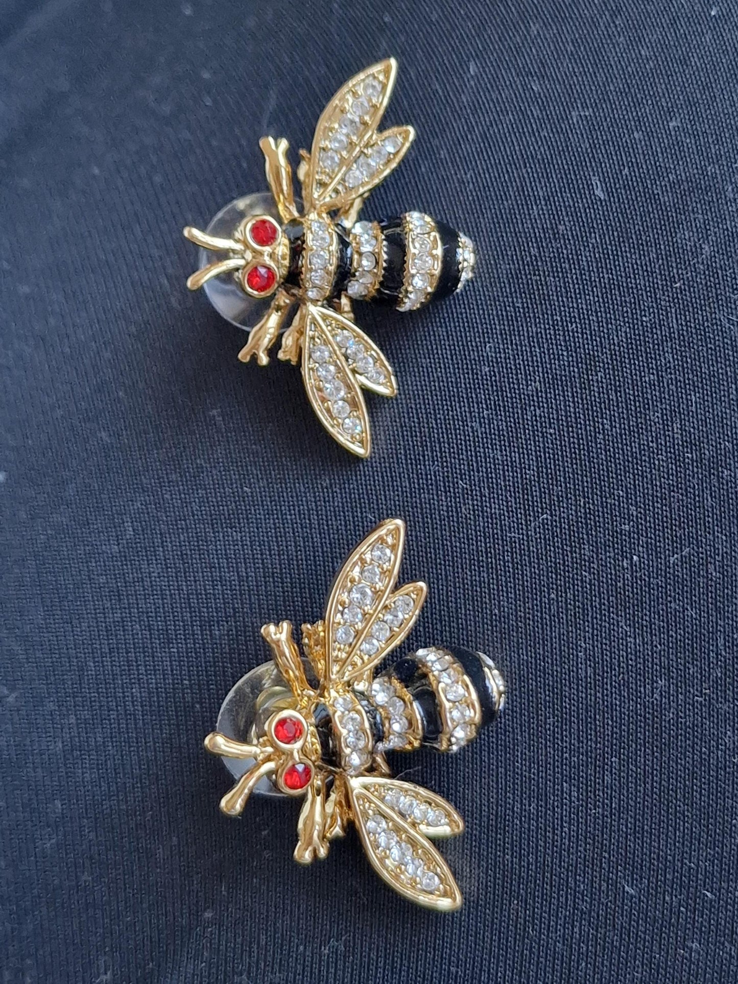 MMA Faberge Bee Earrings, Vintage Gilt Crystal Bumble Bee