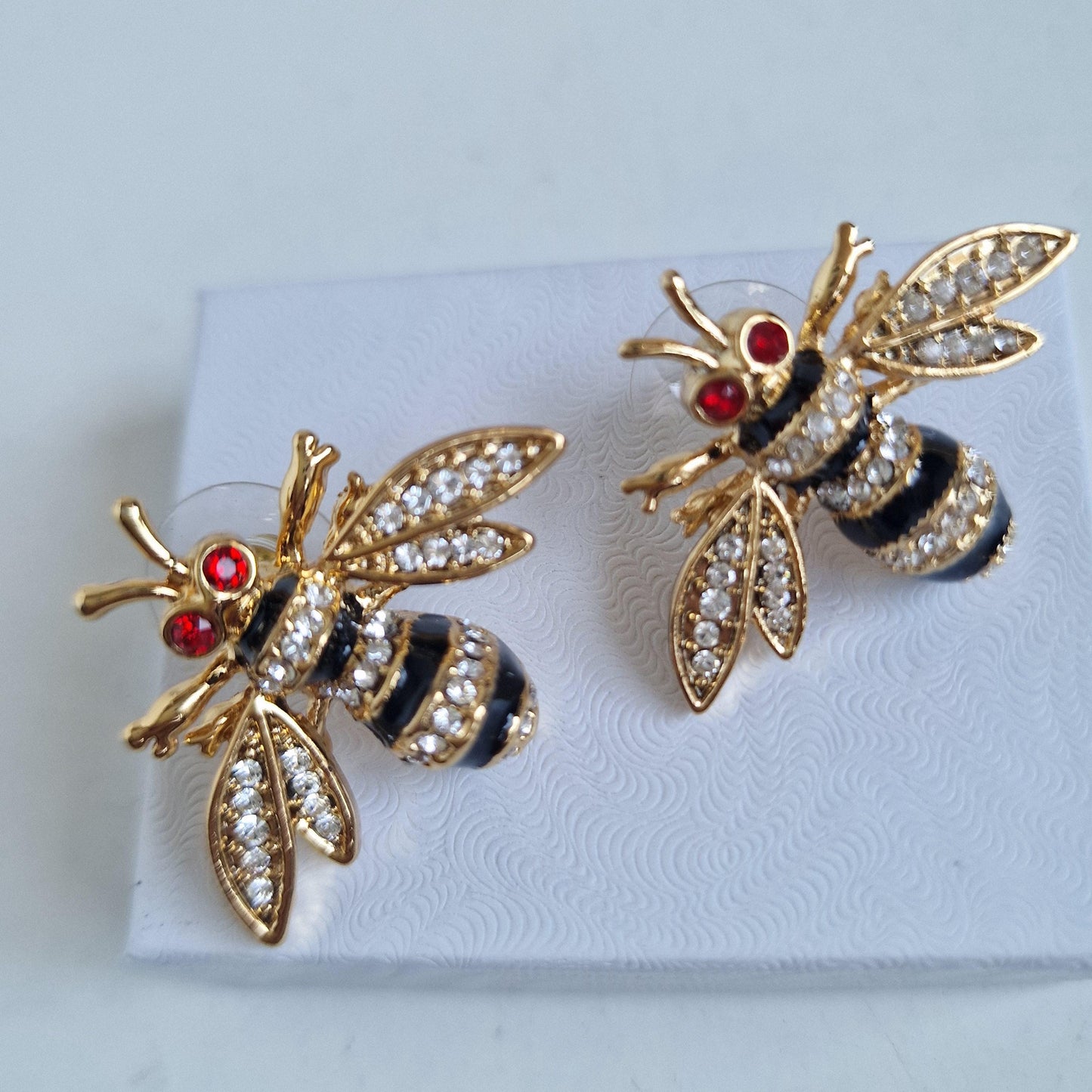MMA Faberge Bee Earrings, Vintage Gilt Crystal Bumble Bee