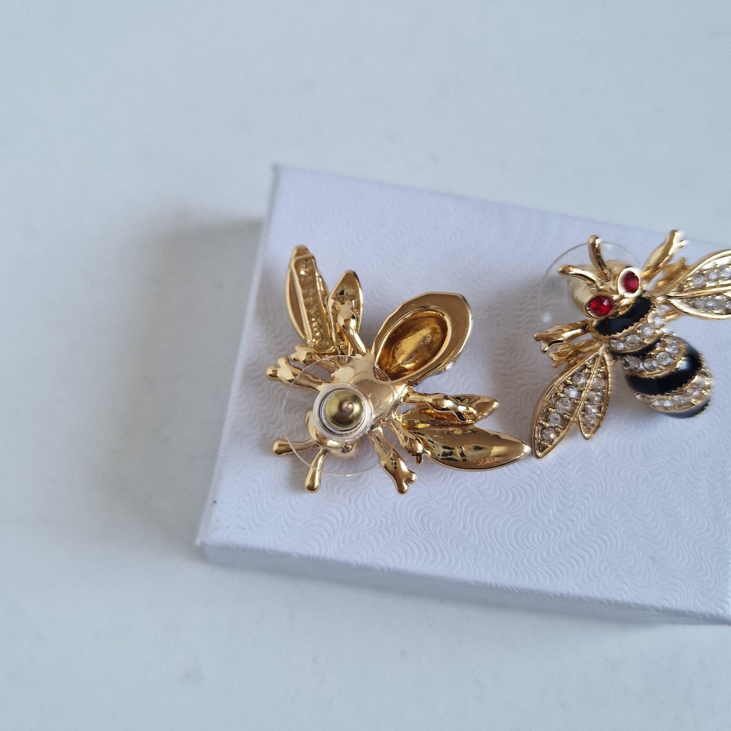 MMA Faberge Bee Earrings, Vintage Gilt Crystal Bumble Bee