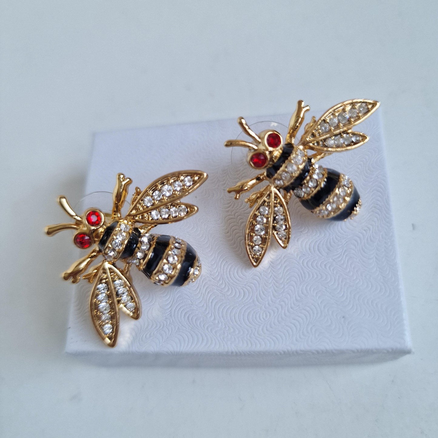 MMA Faberge Bee Earrings, Vintage Gilt Crystal Bumble Bee