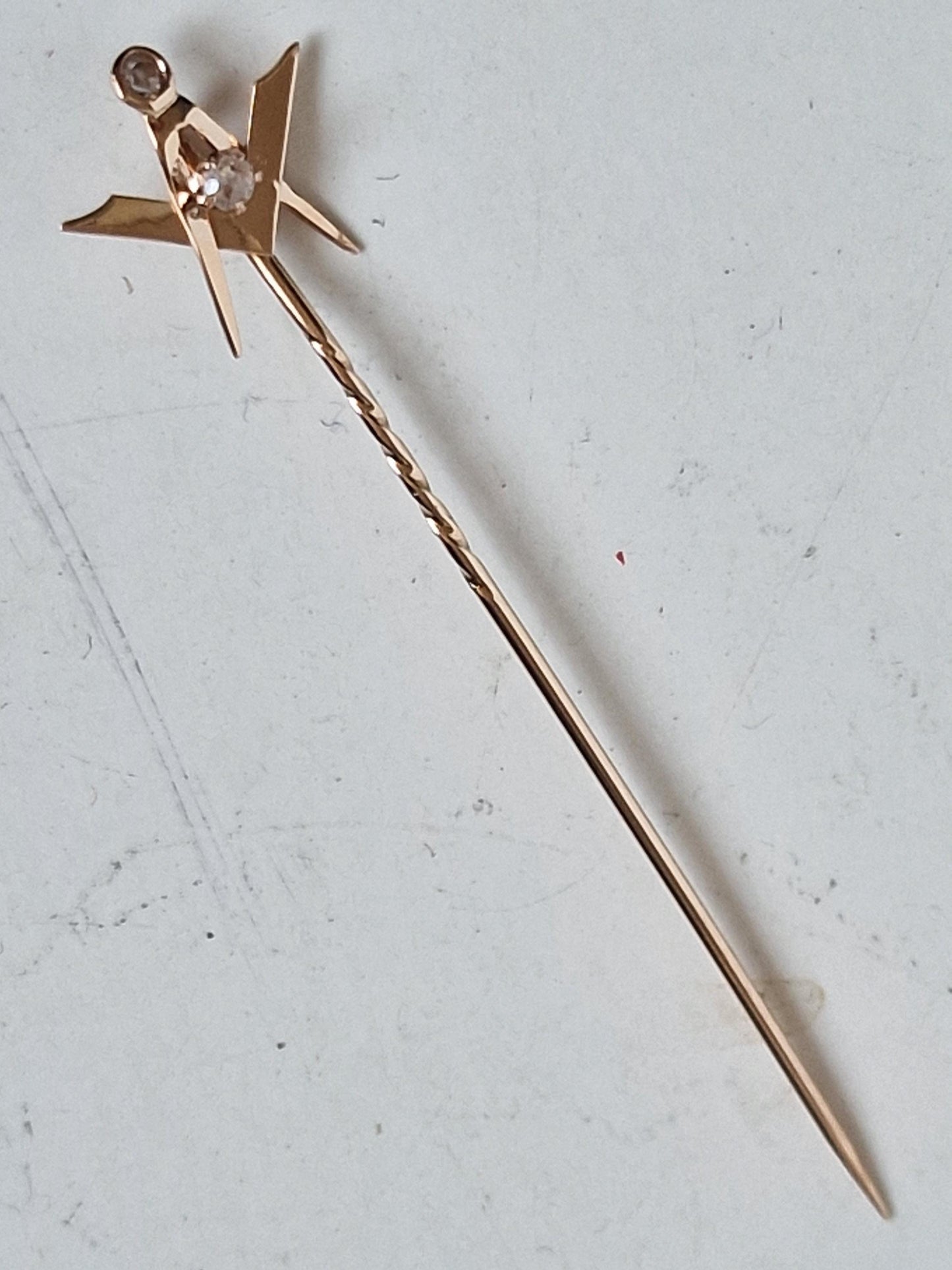 Masonic 14k 585 diamonds freemasonry vrijmetselaar dasspeld brooch pin marked, tested,  rose gold , mint