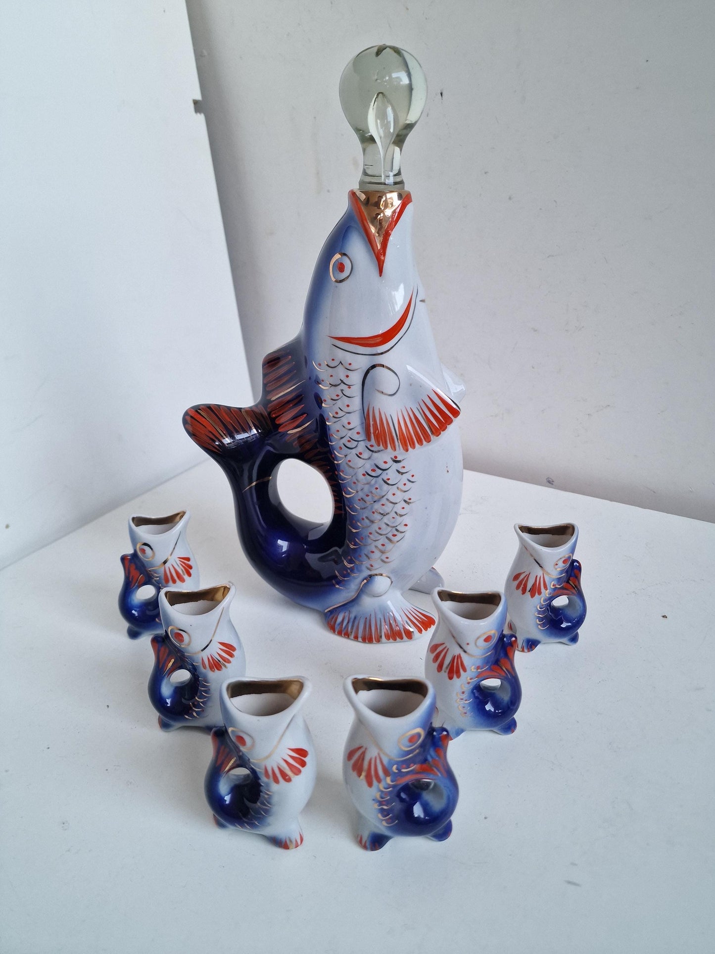 East Europe Fish Vodka Set, Caviar Carafe, Liquor Stemware